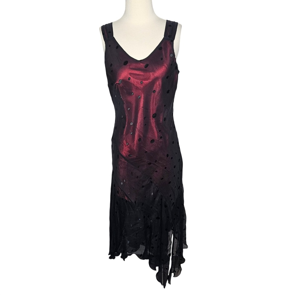 Jonathan Martin Studio Silk Blend Velvet Polka Dot Handkerchief Hem Dress 10 VTG